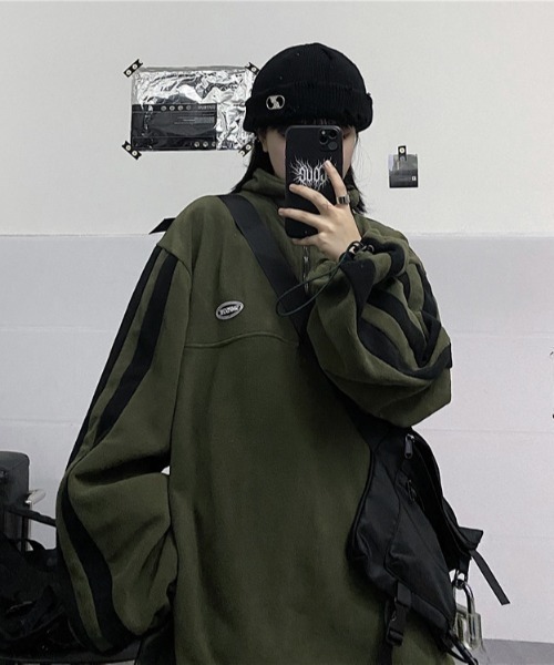 袖ラインハーフジップフリースプルオーバー(NEZ)（パーカー）｜almo（アルモ）