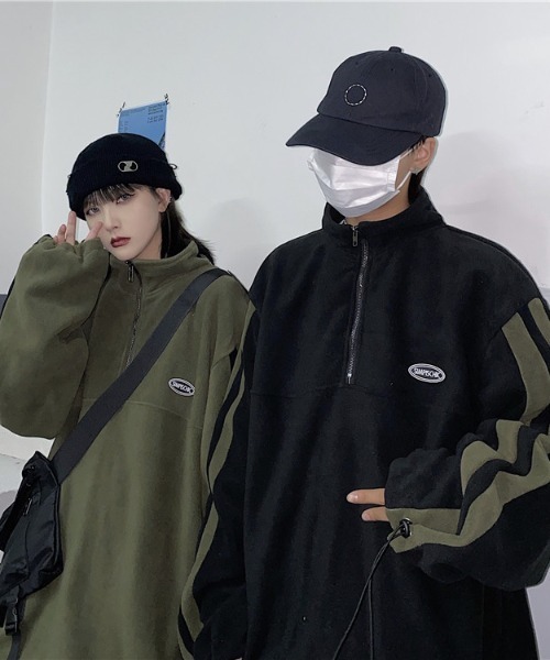 袖ラインハーフジップフリースプルオーバー(NEZ)（パーカー）｜almo（アルモ）