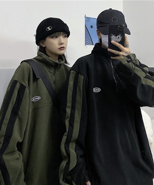 袖ラインハーフジップフリースプルオーバー(NEZ)（パーカー）｜almo（アルモ）