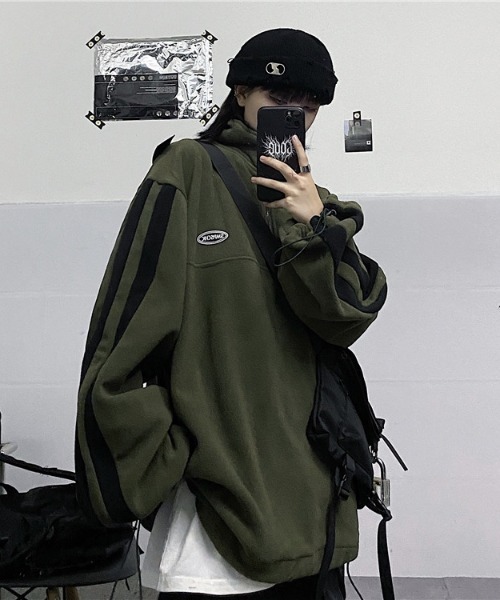 袖ラインハーフジップフリースプルオーバー(NEZ)（パーカー）｜almo（アルモ）