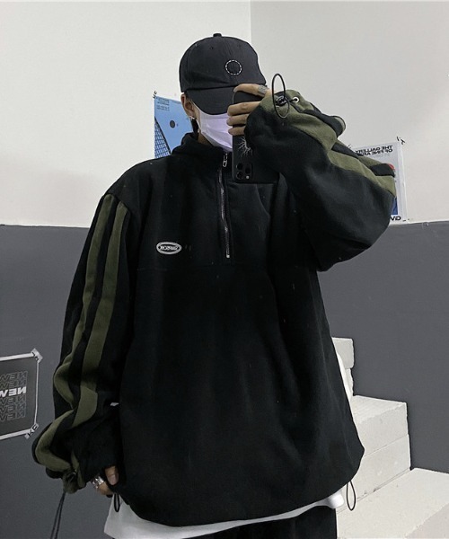 袖ラインハーフジップフリースプルオーバー(NEZ)（パーカー）｜almo（アルモ）