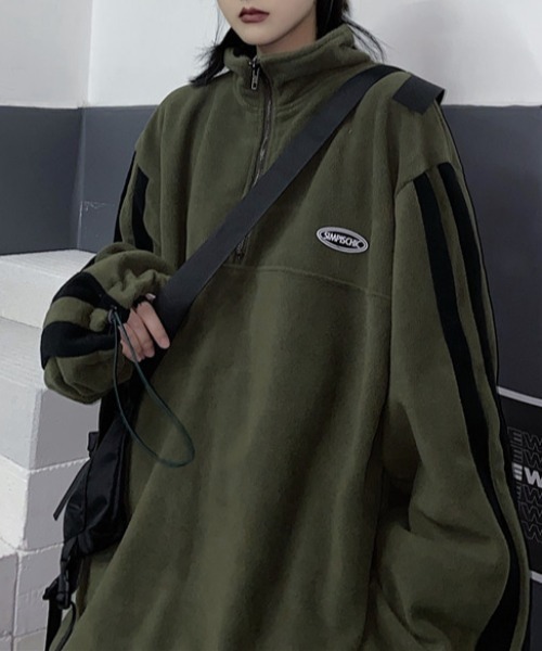 袖ラインハーフジップフリースプルオーバー(NEZ)（パーカー）｜almo（アルモ）