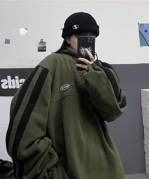 袖ラインハーフジップフリースプルオーバー(NEZ)（パーカー）｜almo（アルモ）