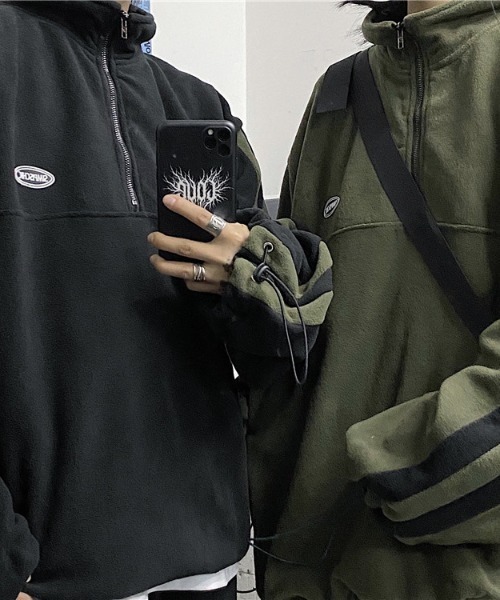 袖ラインハーフジップフリースプルオーバー(NEZ)（パーカー）｜almo（アルモ）