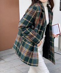 emi+ | チェック柄ショートコート(ピーコート)