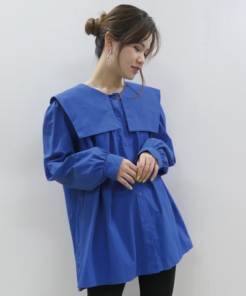 CORNERS（コーナーズ）の「セーラーカラーチュニックブラウス（シャツ/ブラウス・レディース・ホワイト/ブラック/グリーン/ブルー/チェック・M）」の4枚目の写真