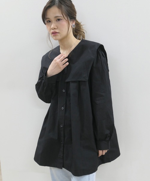 CORNERS（コーナーズ）の「セーラーカラーチュニックブラウス（シャツ/ブラウス・レディース・ホワイト/ブラック/グリーン/ブルー/チェック・M）」の2枚目の写真