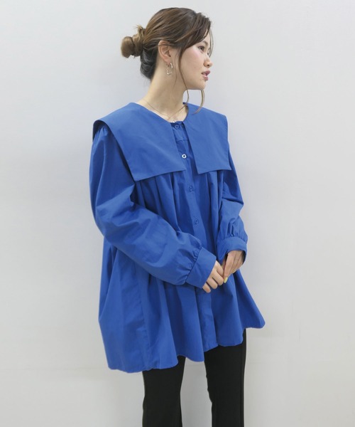 CORNERS（コーナーズ）の「セーラーカラーチュニックブラウス（シャツ/ブラウス・レディース・ホワイト/ブラック/グリーン/ブルー/チェック・M）」の6枚目の写真