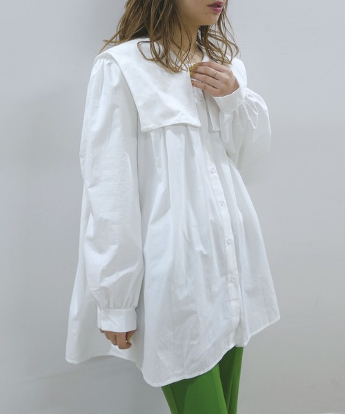 CORNERS（コーナーズ）の「セーラーカラーチュニックブラウス（シャツ/ブラウス・レディース・ホワイト/ブラック/グリーン/ブルー/チェック・M）」の7枚目の写真