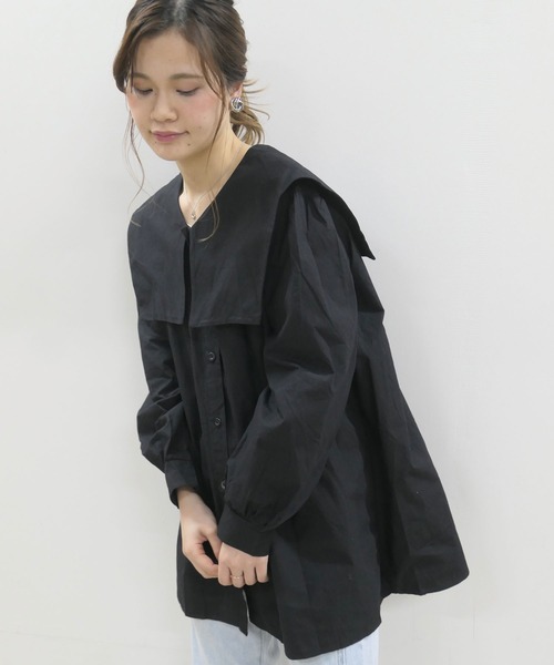 CORNERS（コーナーズ）の「セーラーカラーチュニックブラウス（シャツ/ブラウス・レディース・ホワイト/ブラック/グリーン/ブルー/チェック・M）」の9枚目の写真