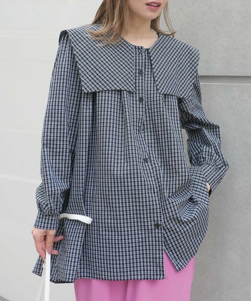 CORNERS（コーナーズ）の「セーラーカラーチュニックブラウス（シャツ/ブラウス・レディース・ホワイト/ブラック/グリーン/ブルー/チェック・M）」の21枚目の写真