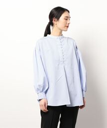 NICOLE white | バンドカラー ストライプブラウス(シャツ/ブラウス)