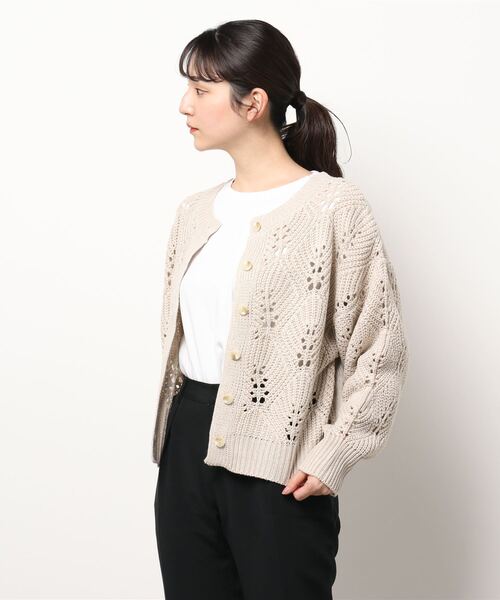 Samansa Mos2(サマンサ モスモス)の「透かし編み柄前後着ニット(ニット/セーター・レディース・ブルー/モカ/キナリ・フリ-)」の6枚目の写真