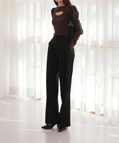 by muni:r（バイ ムニール）の「ソフトピンタックワイドスラックス（スラックス・レディース・ブラック/ベージュ/イエロー/ダークグレー/グレイッシュベージュ・FREE）」の6枚目の写真