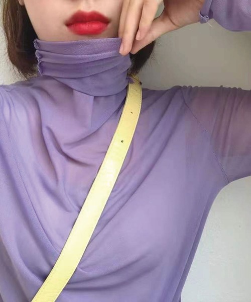 CORNERS（コーナーズ）の「カラーシアーハイネック（Tシャツ/カットソー・レディース・ホワイト/ブラック/ライム/ライトブルー/パープル/ピンク/イエロー/ダークパープル/アイボリー・M）」の6枚目の写真