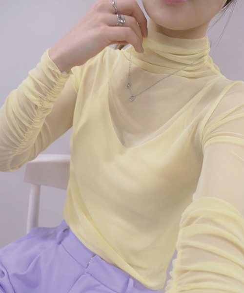 CORNERS（コーナーズ）の「カラーシアーハイネック（Tシャツ/カットソー・レディース・ホワイト/ブラック/ライム/ライトブルー/パープル/ピンク/イエロー/ダークパープル/アイボリー・M）」の8枚目の写真