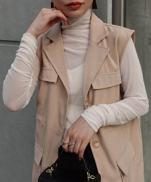 CORNERS（コーナーズ）の「カラーシアーハイネック（Tシャツ/カットソー・レディース・ホワイト/ブラック/ライム/ライトブルー/パープル/ピンク/イエロー/ダークパープル/アイボリー・M）」の2枚目の写真