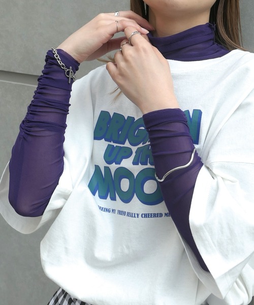 CORNERS（コーナーズ）の「カラーシアーハイネック（Tシャツ/カットソー・レディース・ホワイト/ブラック/ライム/ライトブルー/パープル/ピンク/イエロー/ダークパープル/アイボリー・M）」の7枚目の写真