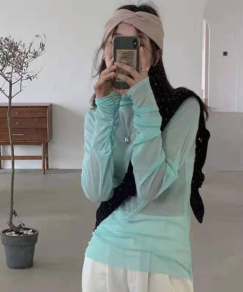 CORNERS（コーナーズ）の「カラーシアーハイネック（Tシャツ/カットソー・レディース・ホワイト/ブラック/ライム/ライトブルー/パープル/ピンク/イエロー/ダークパープル/アイボリー・M）」の5枚目の写真