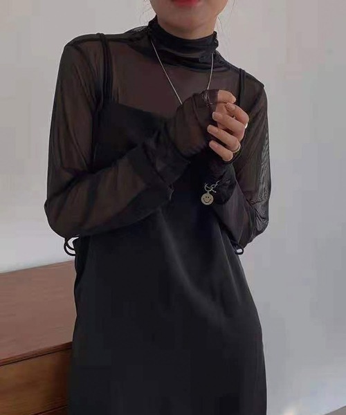 CORNERS（コーナーズ）の「カラーシアーハイネック（Tシャツ/カットソー・レディース・ホワイト/ブラック/ライム/ライトブルー/パープル/ピンク/イエロー/ダークパープル/アイボリー・M）」の3枚目の写真