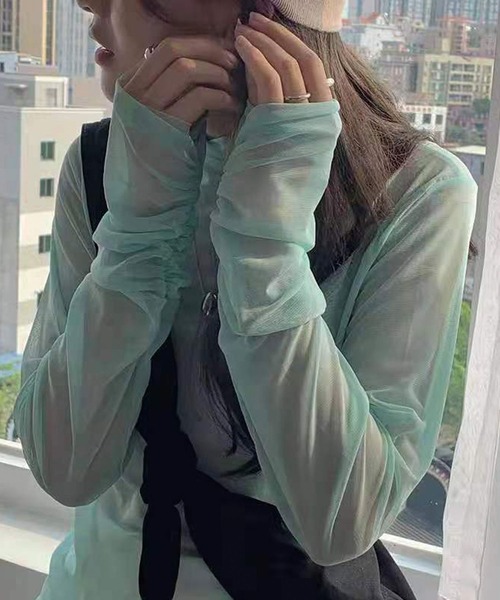 CORNERS（コーナーズ）の「カラーシアーハイネック（Tシャツ/カットソー・レディース・ホワイト/ブラック/ライム/ライトブルー/パープル/ピンク/イエロー/ダークパープル/アイボリー・M）」の12枚目の写真