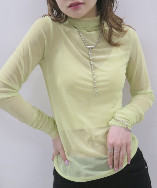 CORNERS（コーナーズ）の「カラーシアーハイネック（Tシャツ/カットソー・レディース・ホワイト/ブラック/ライム/ライトブルー/パープル/ピンク/イエロー/ダークパープル/アイボリー・M）」の21枚目の写真