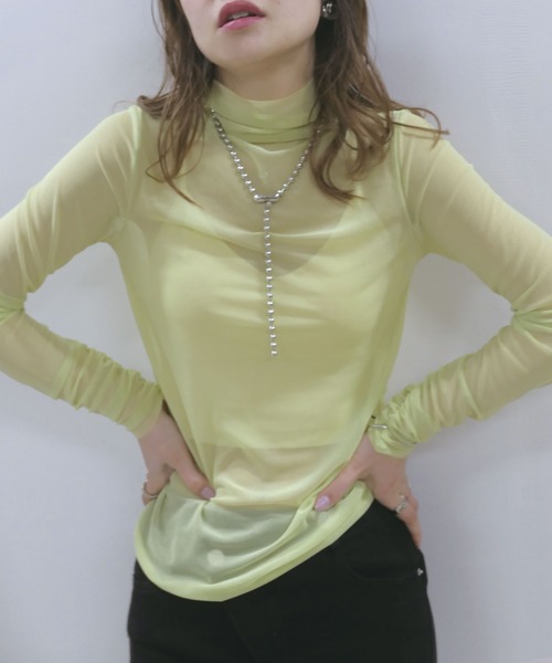 CORNERS（コーナーズ）の「カラーシアーハイネック（Tシャツ/カットソー・レディース・ホワイト/ブラック/ライム/ライトブルー/パープル/ピンク/イエロー/ダークパープル/アイボリー・M）」の20枚目の写真