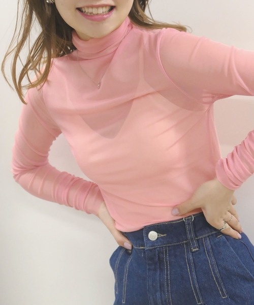 CORNERS（コーナーズ）の「カラーシアーハイネック（Tシャツ/カットソー・レディース・ホワイト/ブラック/ライム/ライトブルー/パープル/ピンク/イエロー/ダークパープル/アイボリー・M）」の18枚目の写真