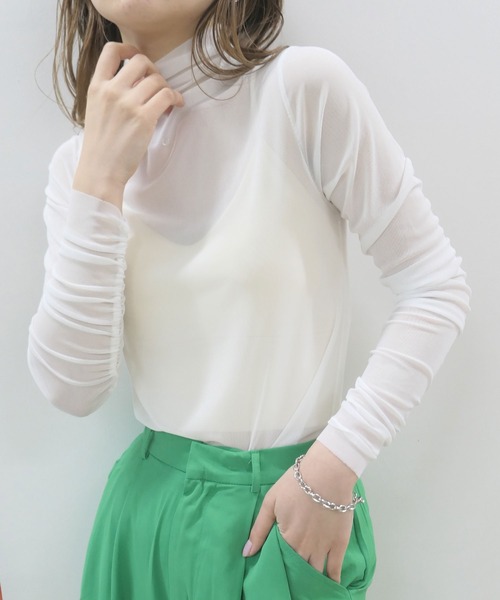 CORNERS（コーナーズ）の「カラーシアーハイネック（Tシャツ/カットソー・レディース・ホワイト/ブラック/ライム/ライトブルー/パープル/ピンク/イエロー/ダークパープル/アイボリー・M）」の17枚目の写真