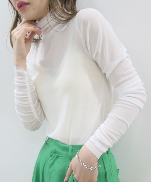 CORNERS（コーナーズ）の「カラーシアーハイネック（Tシャツ/カットソー・レディース・ホワイト/ブラック/ライム/ライトブルー/パープル/ピンク/イエロー/ダークパープル/アイボリー・M）」の16枚目の写真