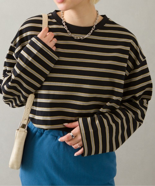 SpRay(スプレイ)の「マルチボーダーロングTシャツ(Tシャツ/カットソー・レディース・ブラック/サックスブルー/ピンク/イエロー・FREE)」の19枚目の写真
