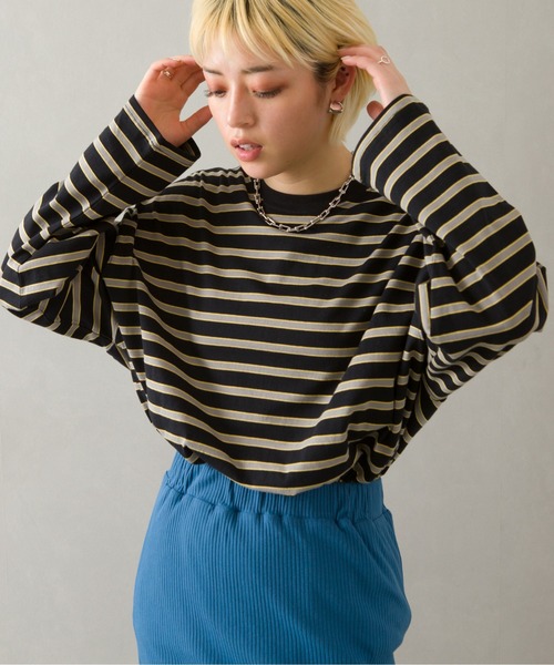 SpRay(スプレイ)の「マルチボーダーロングTシャツ(Tシャツ/カットソー・レディース・ブラック/サックスブルー/ピンク/イエロー・FREE)」の17枚目の写真