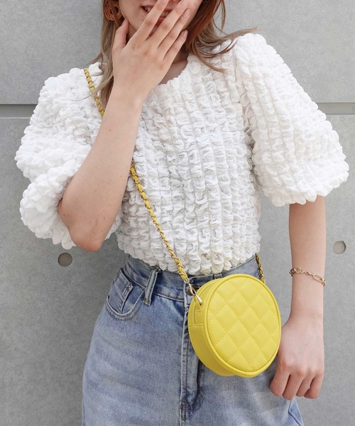 MaxMaraアウトレット●ANELLO サテン×キルティングショルダー キルティング丸形ショルダーバッグ（ショルダーバッグ