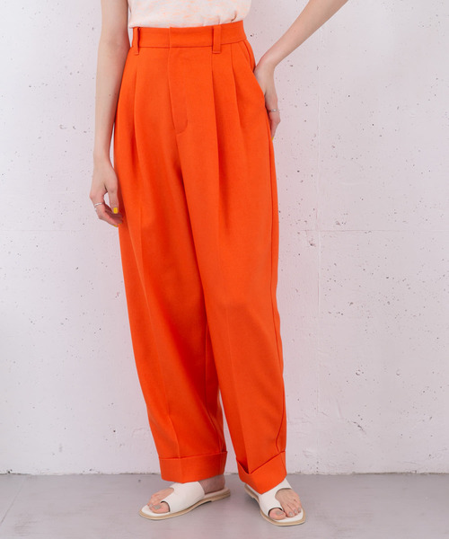 KBF（ケイビーエフ）の「センタープレスWIDEストレートパンツ（その他パンツ・レディース・アイボリー/ライトカーキ/オレンジ/ダークブラウン・ONE）」の4枚目の写真