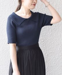 *〈手洗い可能/UVカット〉襟付き5分袖リブニット◆