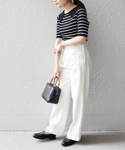SHIPS(シップス)の「*〈手洗い可能/UVカット〉襟付き5分袖リブニット◆(ニット/セーター・レディース・ブラック/ネイビー/オフホワイト/ダークグレー・ONE SIZE)」の8枚目の写真