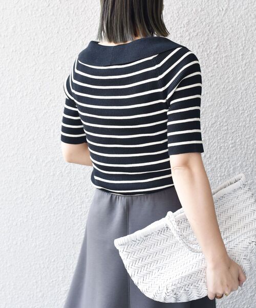 SHIPS(シップス)の「*〈手洗い可能/UVカット〉襟付き5分袖リブニット◆(ニット/セーター・レディース・ブラック/ネイビー/オフホワイト/ダークグレー・ONE SIZE)」の11枚目の写真