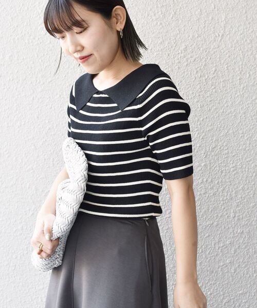 SHIPS(シップス)の「*〈手洗い可能/UVカット〉襟付き5分袖リブニット◆(ニット/セーター・レディース・ブラック/ネイビー/オフホワイト/ダークグレー・ONE SIZE)」の12枚目の写真