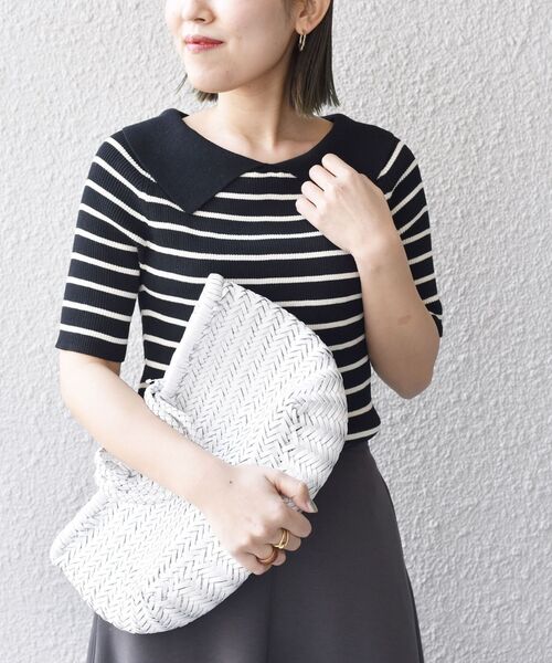 SHIPS(シップス)の「*〈手洗い可能/UVカット〉襟付き5分袖リブニット◆(ニット/セーター・レディース・ブラック/ネイビー/オフホワイト/ダークグレー・ONE SIZE)」の13枚目の写真