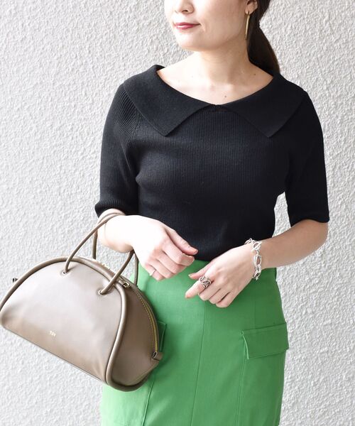 SHIPS(シップス)の「*〈手洗い可能/UVカット〉襟付き5分袖リブニット◆(ニット/セーター・レディース・ブラック/ネイビー/オフホワイト/ダークグレー・ONE SIZE)」の16枚目の写真