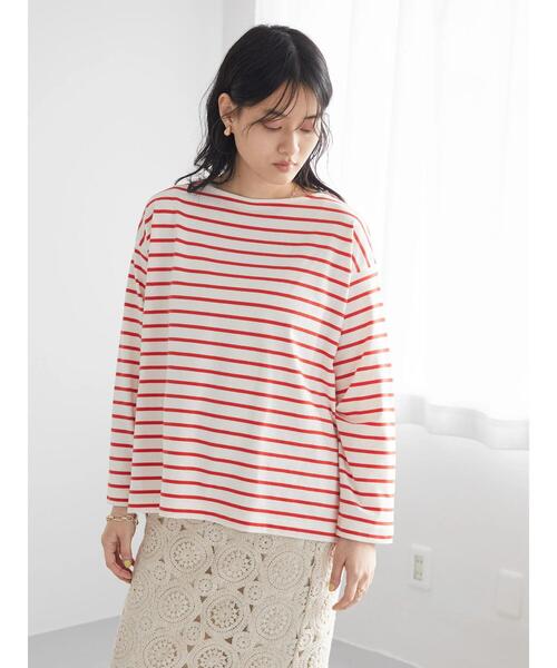 45R ボーダーオーバーサイズプルオーバー セール】前後差ボーダーカットプルオーバー（Tシャツ/カットソー