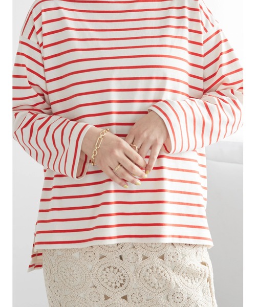 AMERICAN HOLIC(アメリカンホリック)の「前後差ボーダーカットプルオーバー(Tシャツ/カットソー・レディース・ネイビー/レッド/オフホワイト/ブルー・M/L)」の9枚目の写真