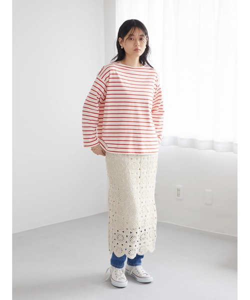 AMERICAN HOLIC(アメリカンホリック)の「前後差ボーダーカットプルオーバー(Tシャツ/カットソー・レディース・ネイビー/レッド/オフホワイト/ブルー・M/L)」の10枚目の写真