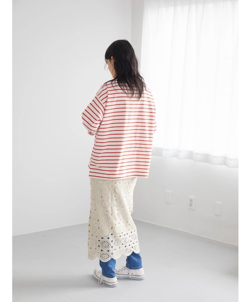 AMERICAN HOLIC(アメリカンホリック)の「前後差ボーダーカットプルオーバー(Tシャツ/カットソー・レディース・ネイビー/レッド/オフホワイト/ブルー・M/L)」の12枚目の写真