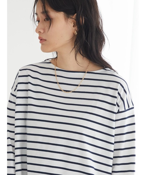 AMERICAN HOLIC(アメリカンホリック)の「前後差ボーダーカットプルオーバー(Tシャツ/カットソー・レディース・ネイビー/レッド/オフホワイト/ブルー・M/L)」の13枚目の写真