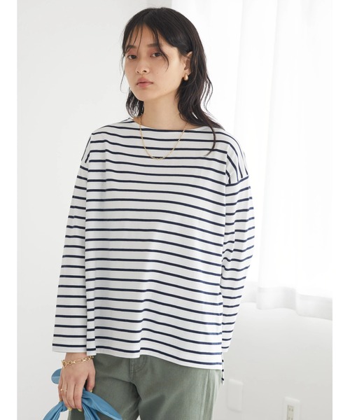 AMERICAN HOLIC(アメリカンホリック)の「前後差ボーダーカットプルオーバー(Tシャツ/カットソー・レディース・ネイビー/レッド/オフホワイト/ブルー・M/L)」の14枚目の写真