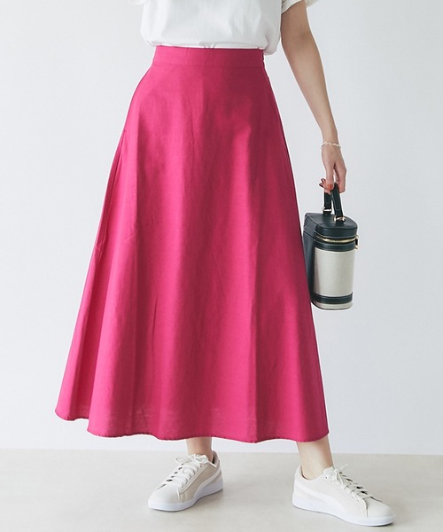 un dix cors（アンディコール）の「美シルエット　フレンチリネンブレンドキャンパスフレアスカート（スカート・レディース・ベージュ/ブラック/ピンク/グリーン・FREE）」の4枚目の写真