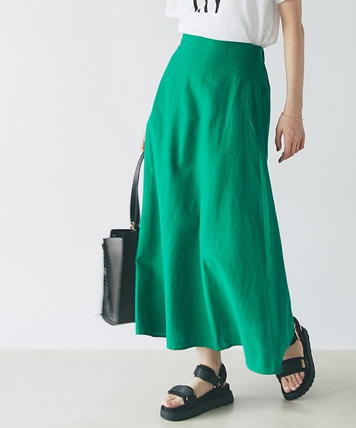 un dix cors（アンディコール）の「美シルエット　フレンチリネンブレンドキャンパスフレアスカート（スカート・レディース・ベージュ/ブラック/ピンク/グリーン・FREE）」の3枚目の写真