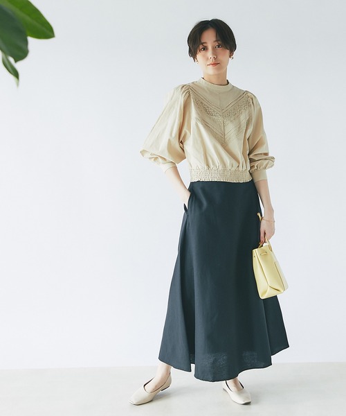 un dix cors（アンディコール）の「美シルエット　フレンチリネンブレンドキャンパスフレアスカート（スカート・レディース・ベージュ/ブラック/ピンク/グリーン・FREE）」の14枚目の写真