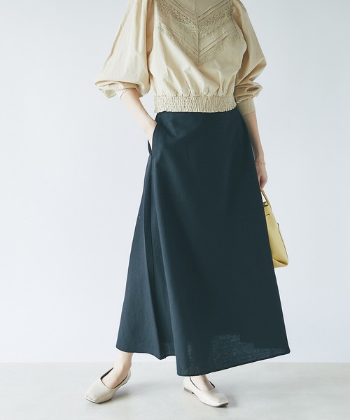 un dix cors（アンディコール）の「美シルエット　フレンチリネンブレンドキャンパスフレアスカート（スカート・レディース・ベージュ/ブラック/ピンク/グリーン・FREE）」の13枚目の写真